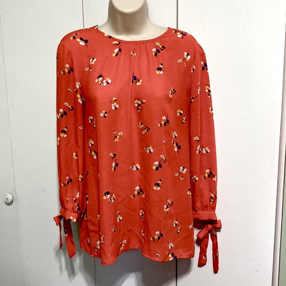 HALOGEN Long Balloon Sleeve Blouse Dreamsicle Orange Floral Womens Small - Picture 5 of 16